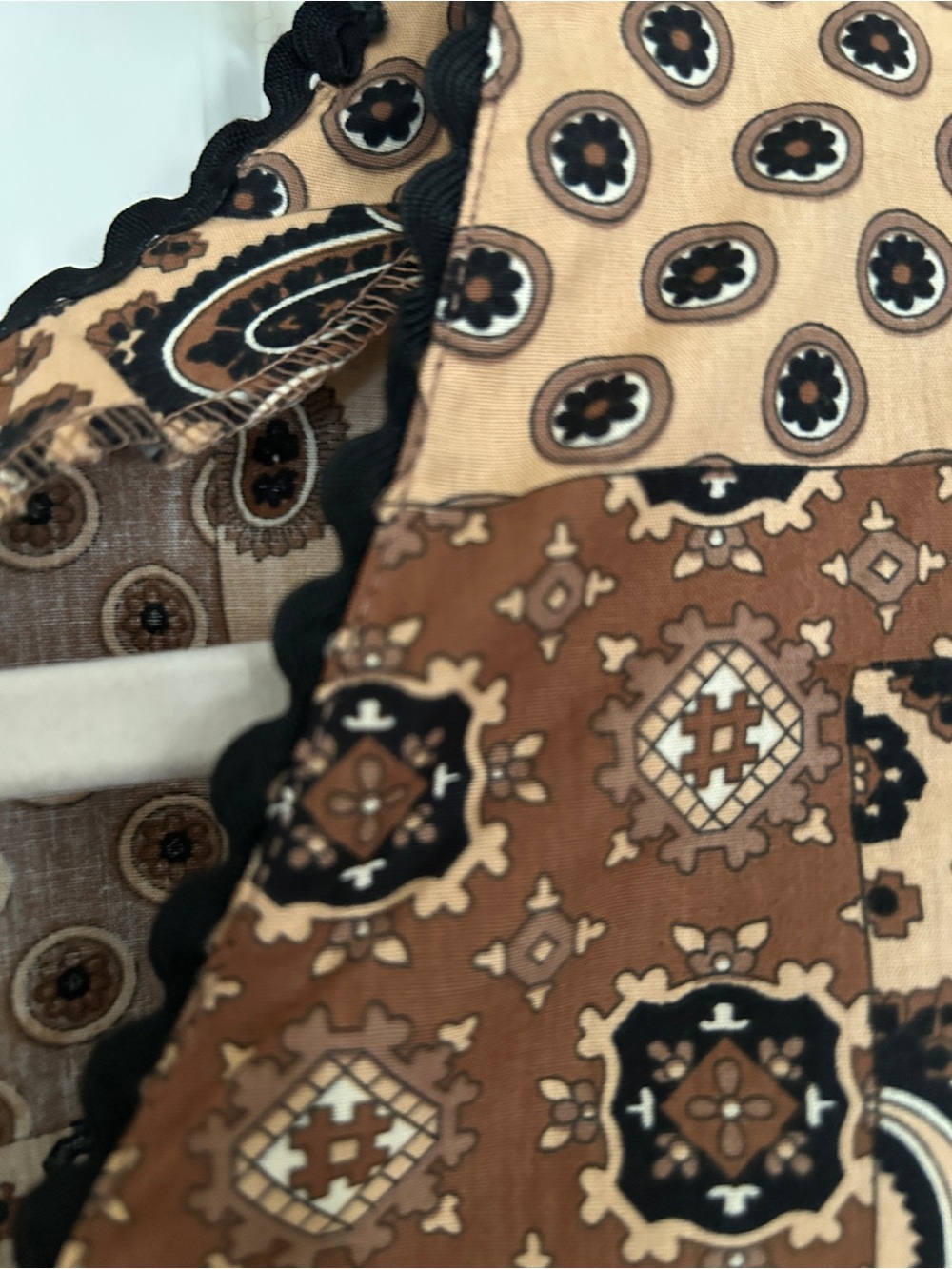 Patchwork Paisley Mini Dress in Brown and Black - Picture 5 of 9